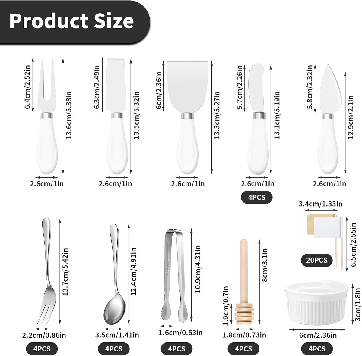 Charcuterie Boards Accessories(29 PCS) Cheese Spreaders for Charcuterie Board Mini Serving Spoon Fork Tongs Blank Toothpick Flags Bowl
