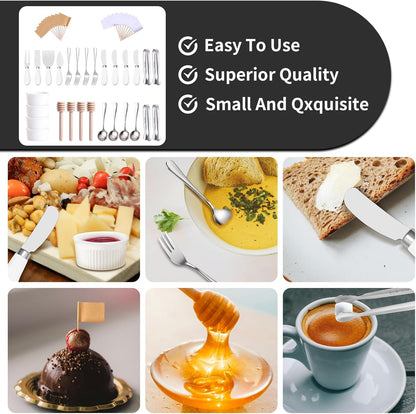 Charcuterie Boards Accessories(29 PCS) Cheese Spreaders for Charcuterie Board Mini Serving Spoon Fork Tongs Blank Toothpick Flags Bowl
