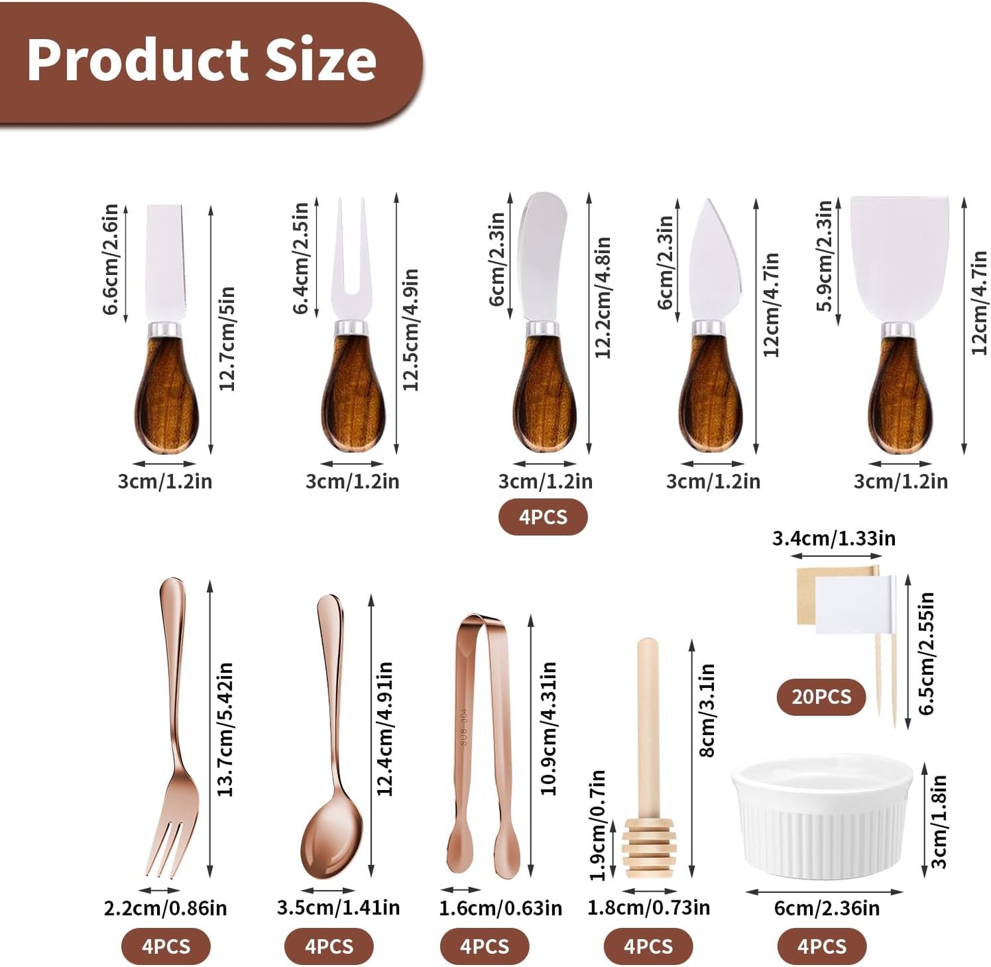 Charcuterie Boards Accessories(29 PCS) Cheese Spreaders for Charcuterie Board Mini Serving Spoon Fork Tongs Blank Toothpick Flags Bowl