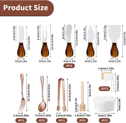 Charcuterie Boards Accessories(29 PCS) Cheese Spreaders for Charcuterie Board Mini Serving Spoon Fork Tongs Blank Toothpick Flags Bowl