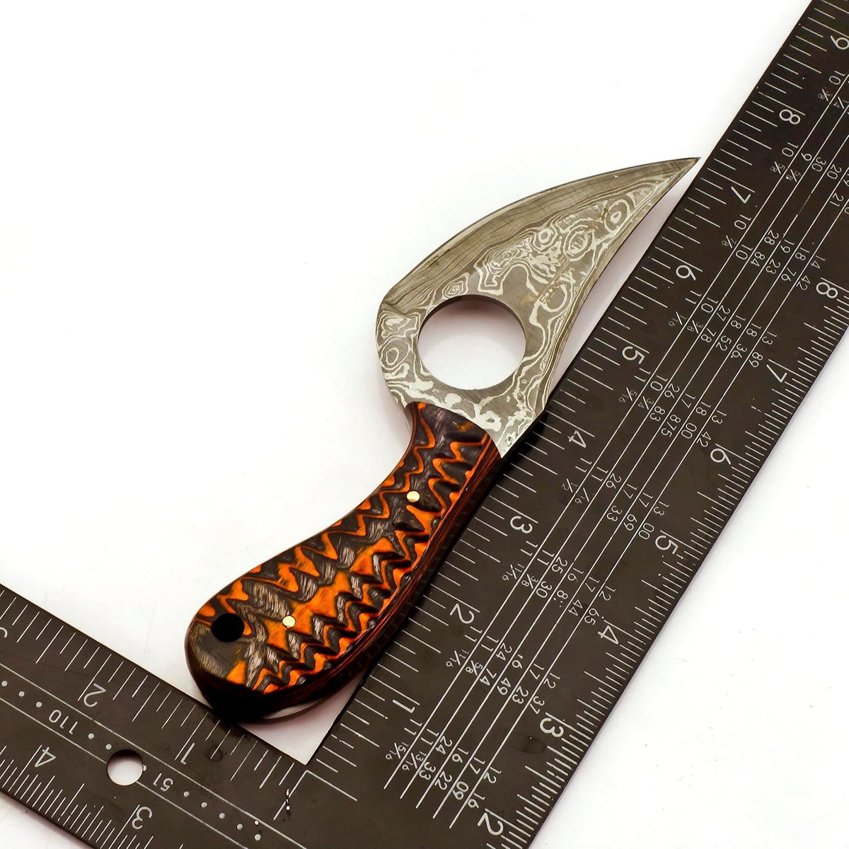 Predator Hunter - Handmade Damascus Knife with Leather Sheath - For Skinning, Camping, Outdoor - EDC 7” Fixed Blade Bushcraft Knives | Red Black Exotic Wood Handle