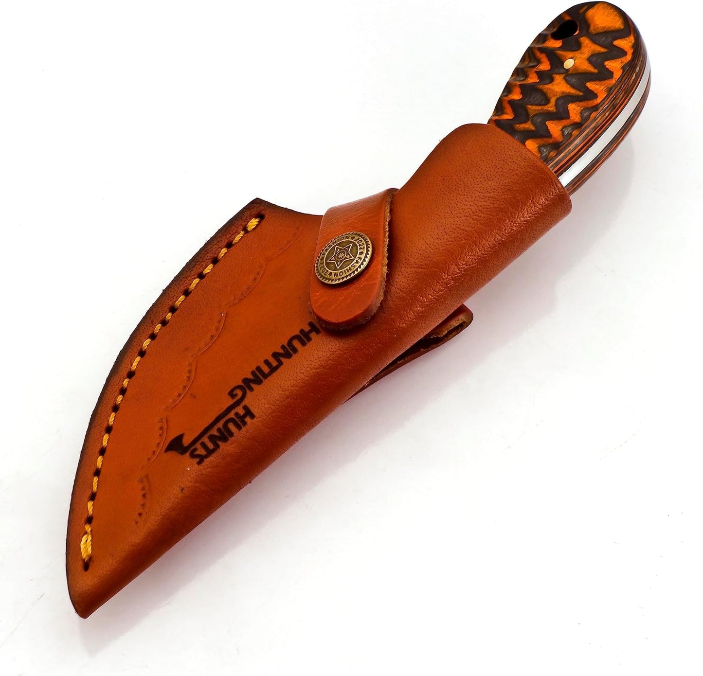 Predator Hunter - Handmade Damascus Knife with Leather Sheath - For Skinning, Camping, Outdoor - EDC 7” Fixed Blade Bushcraft Knives | Red Black Exotic Wood Handle