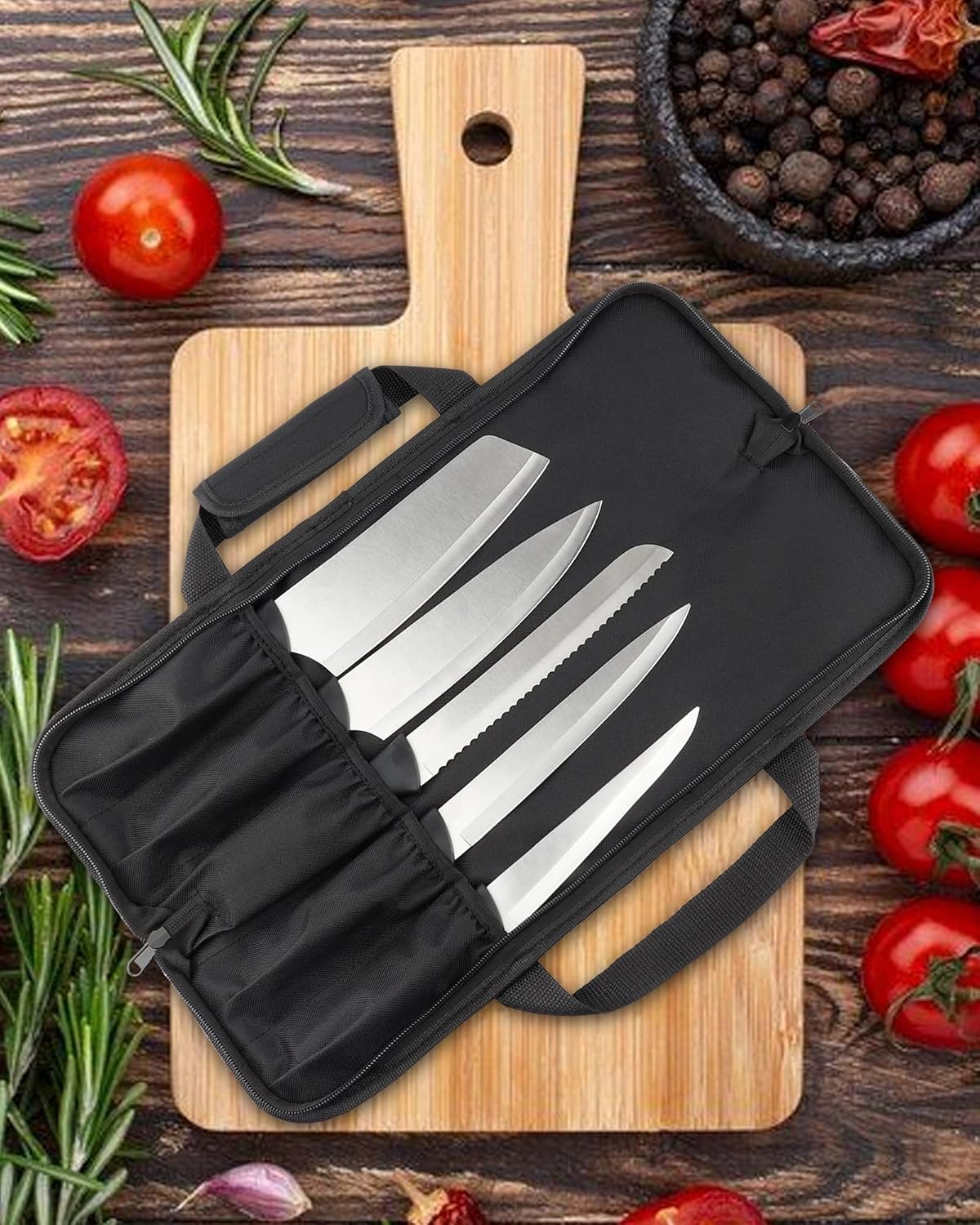 Chef Knife Bag(5 Slots), Knife Case Nylon Kitchen Storage Knife Carrying Pouch Red