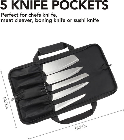 Chef Knife Bag(5 Slots), Knife Case Nylon Kitchen Storage Knife Carrying Pouch Red