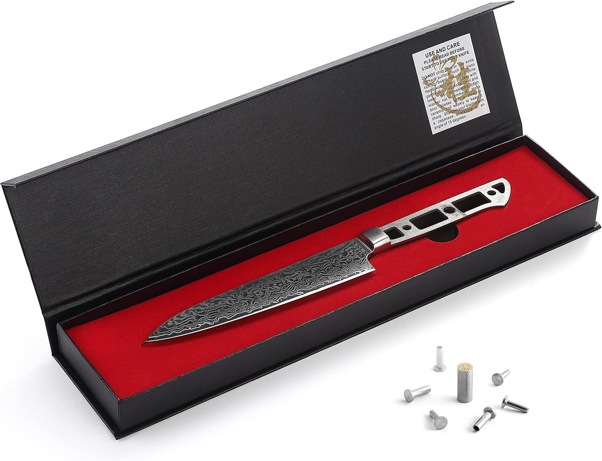 KATSURA Woodworking Project Kit – Petty Utility Chef Knife Blank – 6.5 Inch – Japanese Premium AUS 10, 67 Layers Damascus Steel – Perfect for Woodworkers, Crafters – Includes a Handcrafted Gift box