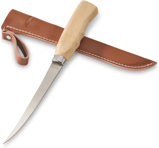 6" Wood Handle Fillet Knife, Includes Sheath and Blade Sharpener, Ergonomic Design, Corrosion-Resistant, Stainless Steel Blade, Ideal Fishing Knife for Cleaning Medium Gamefish