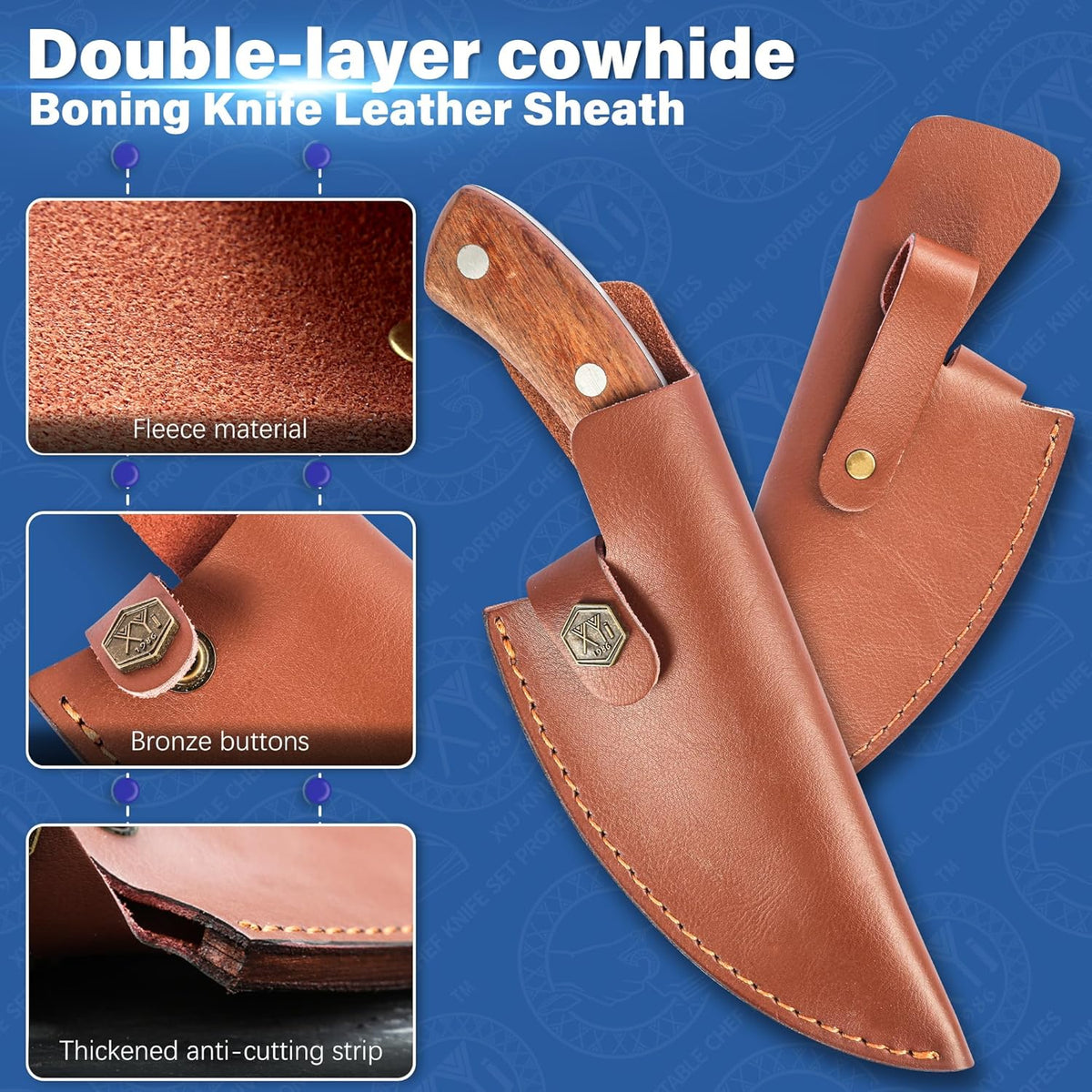 Leather Sheath For 6 Inch Boning Knife Edge Guards Blade Protector Cleaver Chef Knives Cover With Loop Belt For Outdoor Camping | Edge Guards Blade Protector, Cleaver Chef Knives Cover, Loop Belt, Outdoor Camping