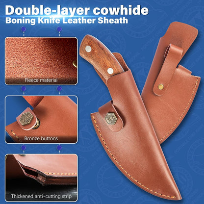 Leather Sheath For 6 Inch Boning Knife Edge Guards Blade Protector Cleaver Chef Knives Cover With Loop Belt For Outdoor Camping | Edge Guards Blade Protector, Cleaver Chef Knives Cover, Loop Belt, Outdoor Camping