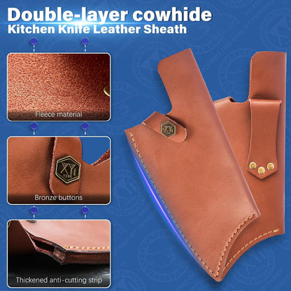 Leather Sheath For 6 Inch Boning Knife Edge Guards Blade Protector Cleaver Chef Knives Cover With Loop Belt For Outdoor Camping | Edge Guards Blade Protector, Cleaver Chef Knives Cover, Loop Belt, Outdoor Camping