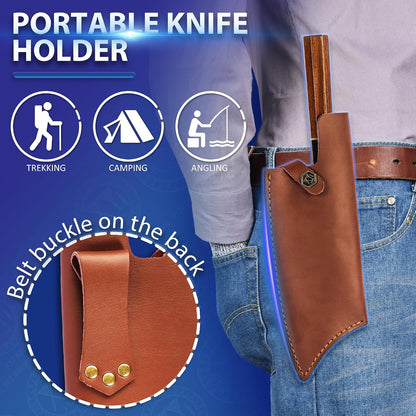 Leather Sheath For 6 Inch Boning Knife Edge Guards Blade Protector Cleaver Chef Knives Cover With Loop Belt For Outdoor Camping | Edge Guards Blade Protector, Cleaver Chef Knives Cover, Loop Belt, Outdoor Camping