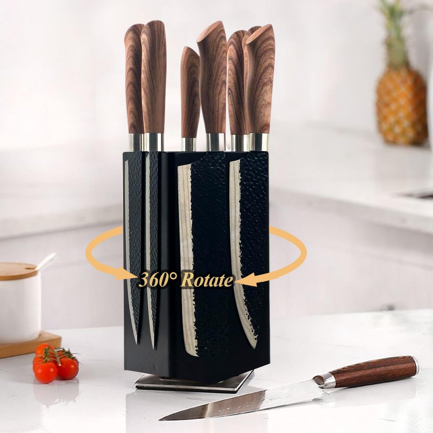 Resafy Magnetic Knife Wooden Block 360 Rotatable Knife Holder Rack Magnetic Stands with Strong Enhanced Magnets Kinves Strip