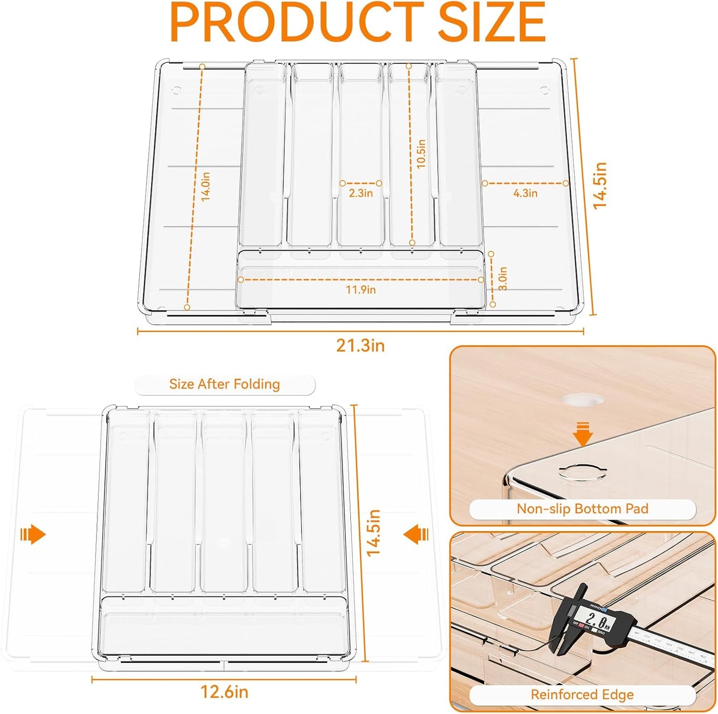 Large Clear Expandable Silverware Drawer Organizer for Kitchen,BPA FREE Adjustable Utensil Drawer Organizer and Silverware Tray,Plastic Flatware Organizers,Cutlery,Knife,Fork and Spoon Holder