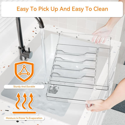 Large Clear Expandable Silverware Drawer Organizer for Kitchen,BPA FREE Adjustable Utensil Drawer Organizer and Silverware Tray,Plastic Flatware Organizers,Cutlery,Knife,Fork and Spoon Holder