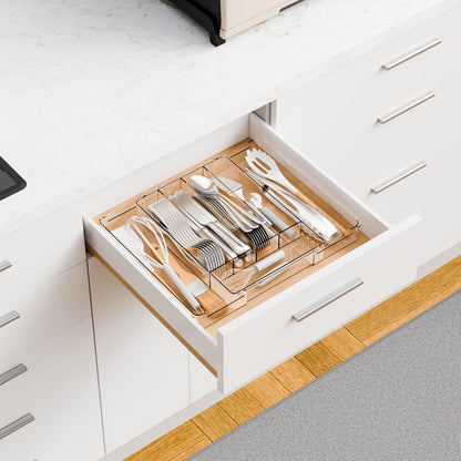 Large Clear Expandable Silverware Drawer Organizer for Kitchen,BPA FREE Adjustable Utensil Drawer Organizer and Silverware Tray,Plastic Flatware Organizers,Cutlery,Knife,Fork and Spoon Holder