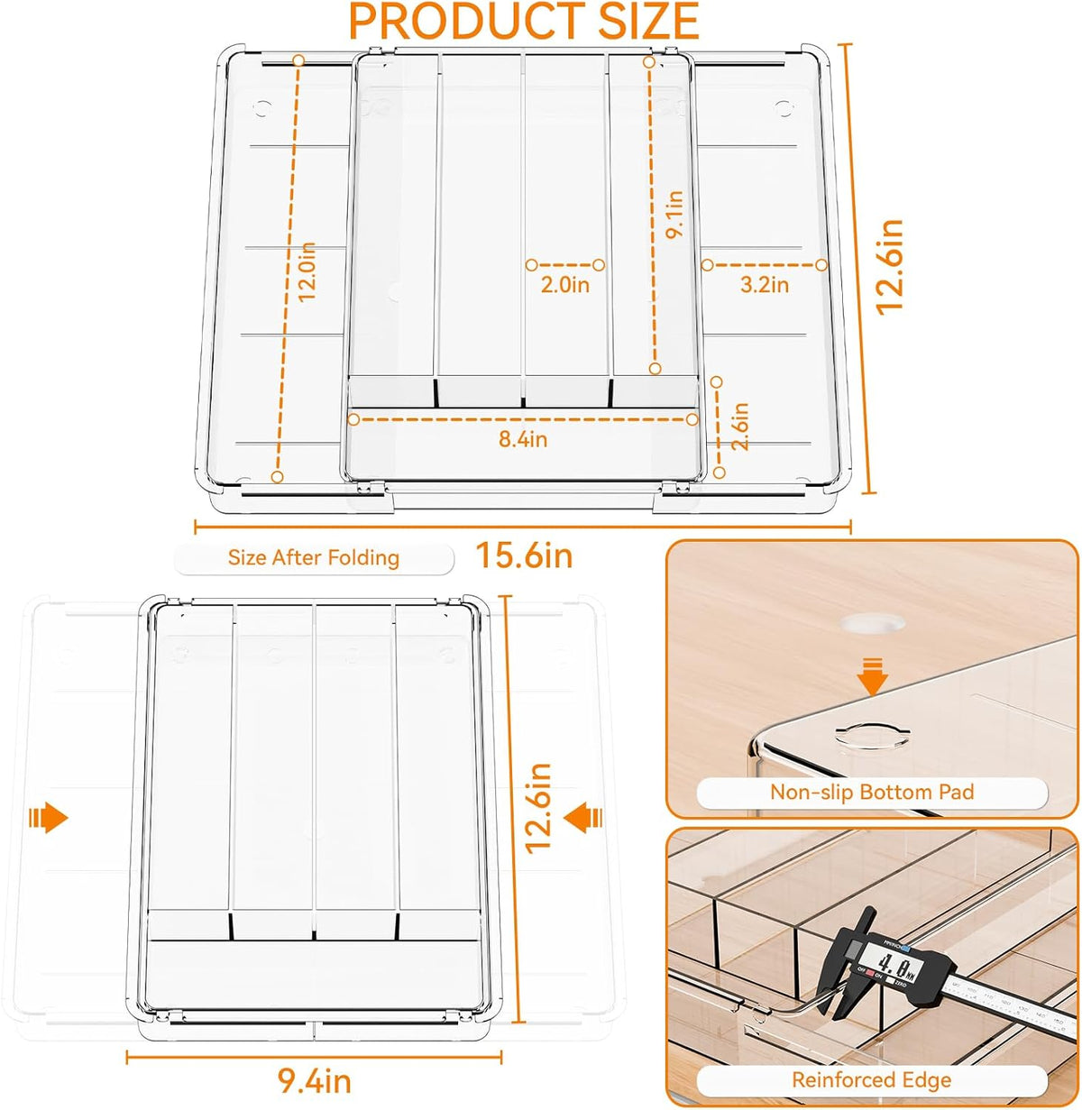Large Clear Expandable Silverware Drawer Organizer for Kitchen,BPA FREE Adjustable Utensil Drawer Organizer and Silverware Tray,Plastic Flatware Organizers,Cutlery,Knife,Fork and Spoon Holder