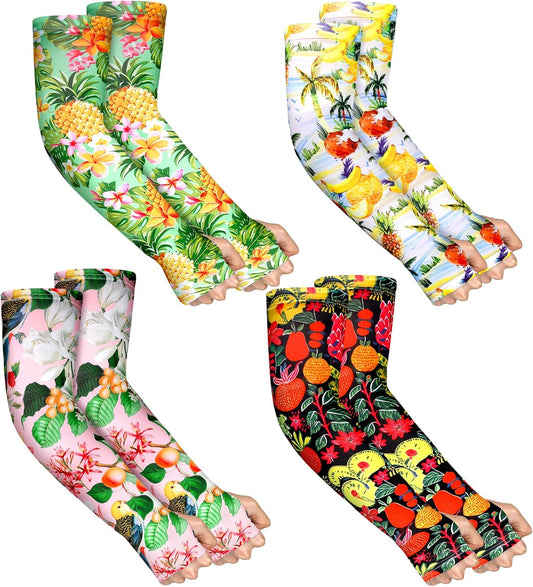 4 Pairs Gardening Sleeves Anti-Slip Arm Protection with Thumb Hole Sun Sleeve Cooling Arm Sleeves for Women Men Outdoor