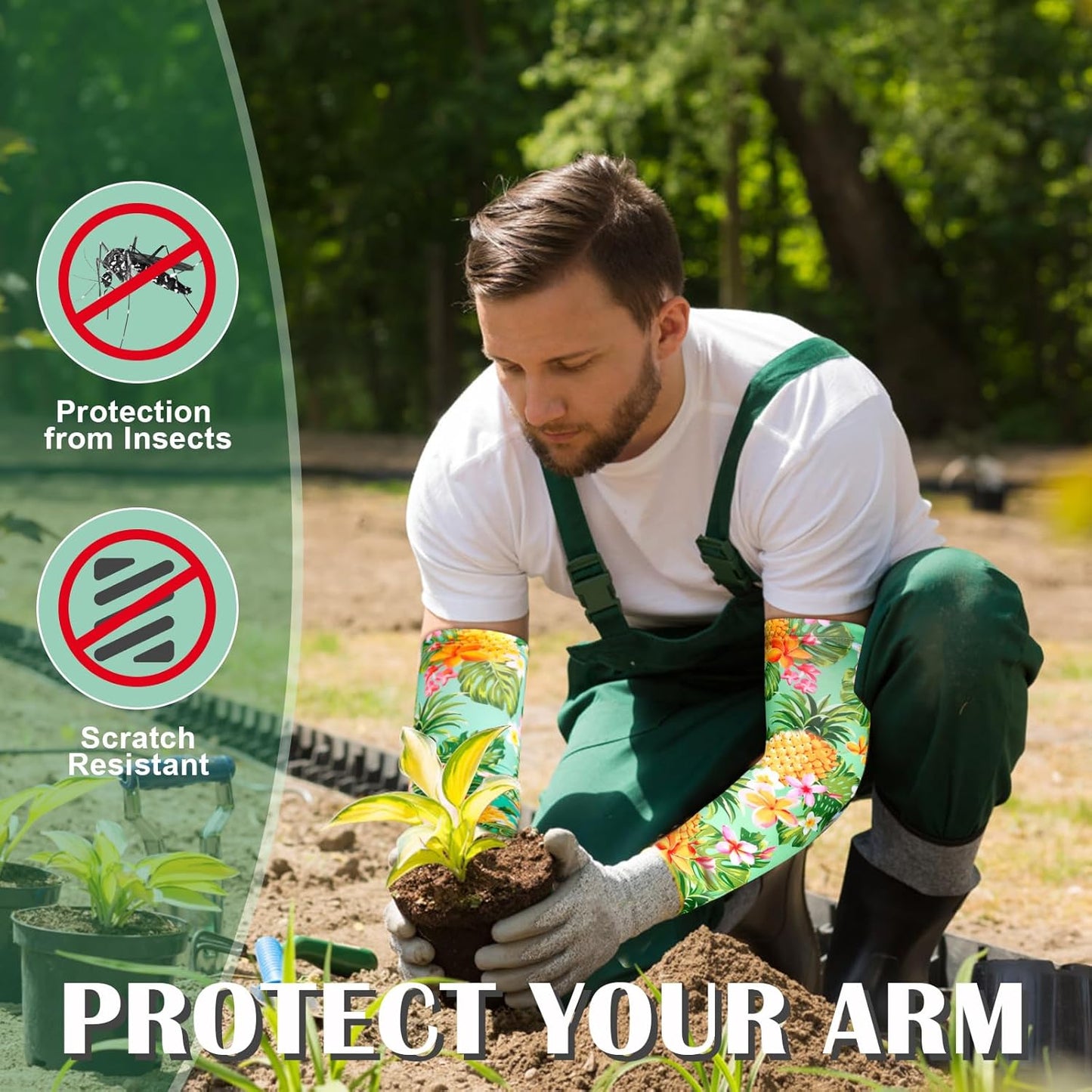 4 Pairs Gardening Sleeves Anti-Slip Arm Protection with Thumb Hole Sun Sleeve Cooling Arm Sleeves for Women Men Outdoor