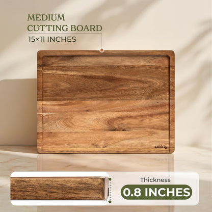 Acacia Wood Cutting Board for Kitchen - Wood Cutting Board for Meal Prep, Serving, Charcuterie - Kitchen Gadgets, House Warming Gift - Small Wooden Chopping Board Non Toxic - 1 Pack