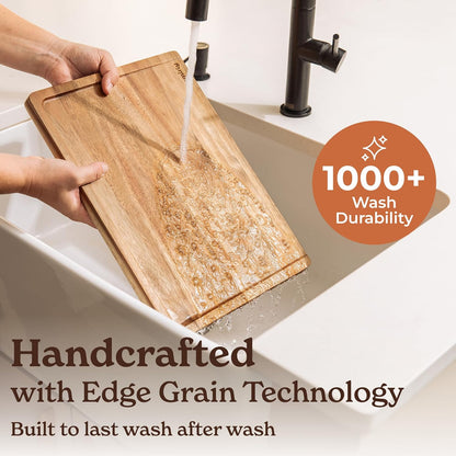 Acacia Wood Cutting Board for Kitchen - Wood Cutting Board for Meal Prep, Serving, Charcuterie - Kitchen Gadgets, House Warming Gift - Small Wooden Chopping Board Non Toxic - 1 Pack