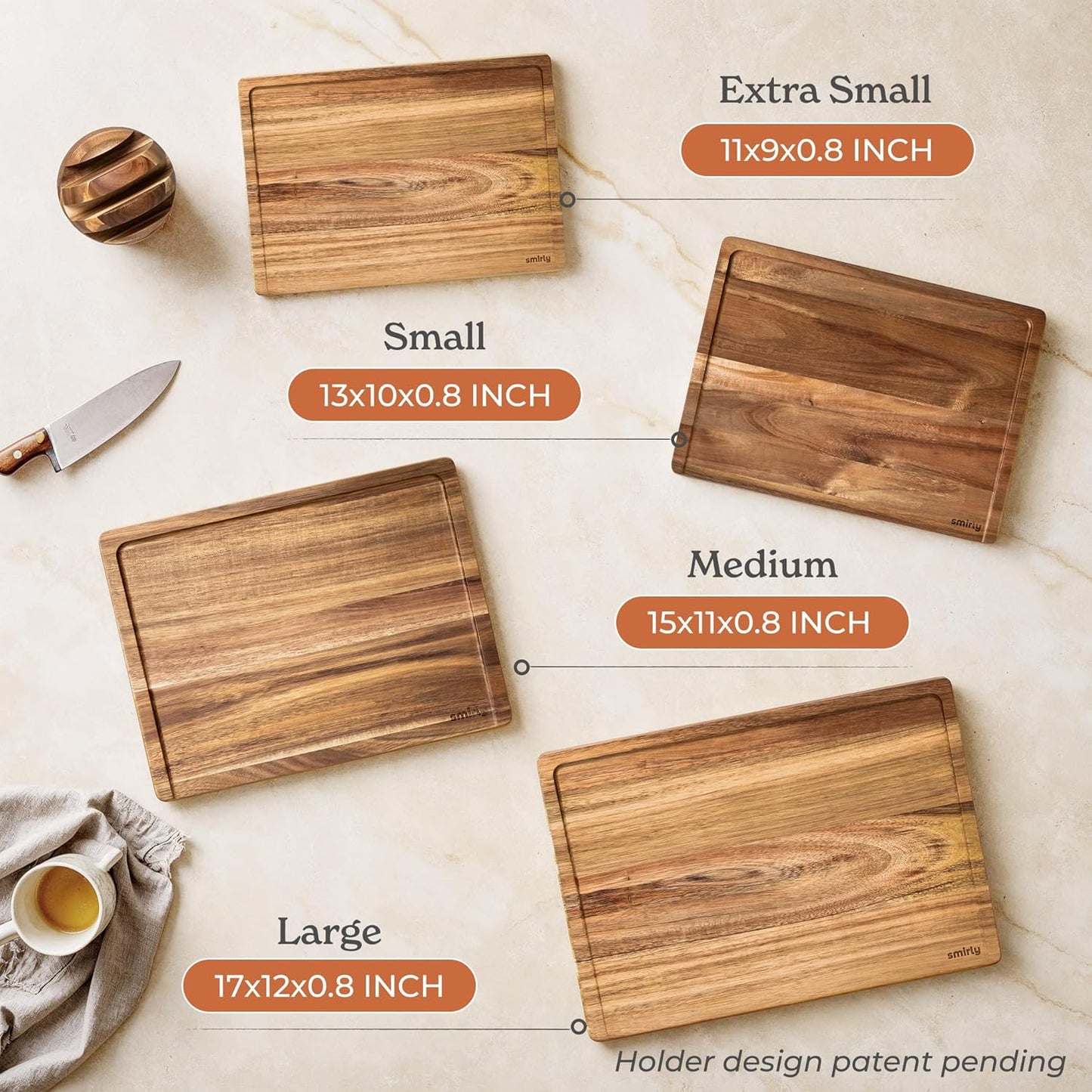 Acacia Wood Cutting Board for Kitchen - Wood Cutting Board for Meal Prep, Serving, Charcuterie - Kitchen Gadgets, House Warming Gift - Small Wooden Chopping Board Non Toxic - 1 Pack