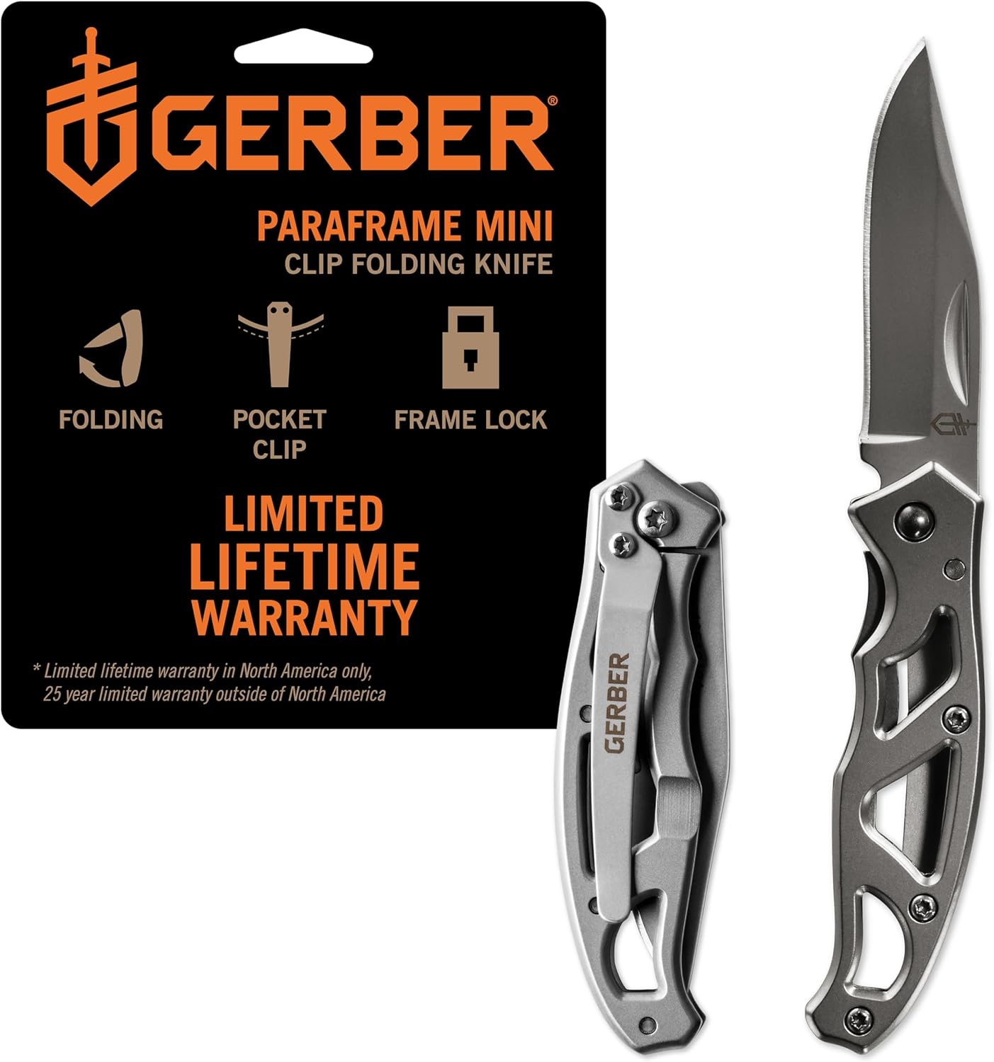 Gear Paraframe Mini Pocket Knife, 2.2" Fine Edge Small EDC Folding Knife with Safety Lock for Everyday Carry, Gifts for Men, Stainless Steel | Stainless steel, EDC knife, safety lock, lightweight open-frame design, everyday carry, gifts for men