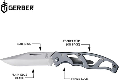 Gear Paraframe Mini Pocket Knife, 2.2" Fine Edge Small EDC Folding Knife with Safety Lock for Everyday Carry, Gifts for Men, Stainless Steel | Stainless steel, EDC knife, safety lock, lightweight open-frame design, everyday carry, gifts for men