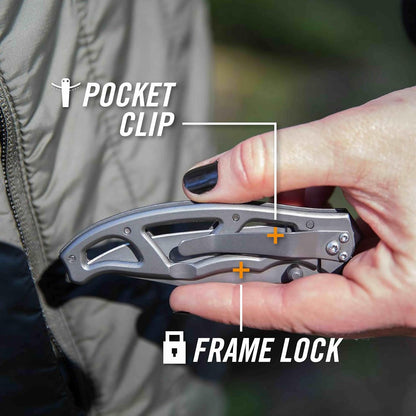 Gear Paraframe Mini Pocket Knife, 2.2" Fine Edge Small EDC Folding Knife with Safety Lock for Everyday Carry, Gifts for Men, Stainless Steel | Stainless steel, EDC knife, safety lock, lightweight open-frame design, everyday carry, gifts for men