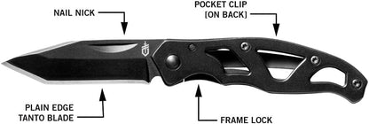 Gear Paraframe Mini Pocket Knife, 2.2" Fine Edge Small EDC Folding Knife with Safety Lock for Everyday Carry, Gifts for Men, Stainless Steel | Stainless steel, EDC knife, safety lock, lightweight open-frame design, everyday carry, gifts for men