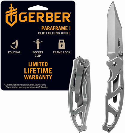 Gear Paraframe Mini Pocket Knife, 2.2" Fine Edge Small EDC Folding Knife with Safety Lock for Everyday Carry, Gifts for Men, Stainless Steel | Stainless steel, EDC knife, safety lock, lightweight open-frame design, everyday carry, gifts for men