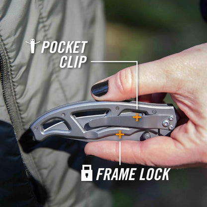 Gear Paraframe Mini Pocket Knife, 2.2" Fine Edge Small EDC Folding Knife with Safety Lock for Everyday Carry, Gifts for Men, Stainless Steel | Stainless steel, EDC knife, safety lock, lightweight open-frame design, everyday carry, gifts for men