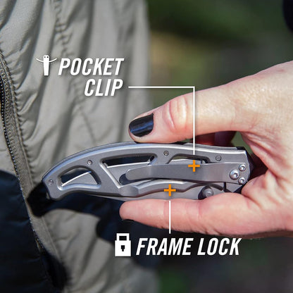 Gear Paraframe Mini Pocket Knife, 2.2" Fine Edge Small EDC Folding Knife with Safety Lock for Everyday Carry, Gifts for Men, Stainless Steel | Stainless steel, EDC knife, safety lock, lightweight open-frame design, everyday carry, gifts for men