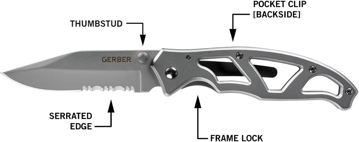Gear Paraframe Mini Pocket Knife, 2.2" Fine Edge Small EDC Folding Knife with Safety Lock for Everyday Carry, Gifts for Men, Stainless Steel | Stainless steel, EDC knife, safety lock, lightweight open-frame design, everyday carry, gifts for men