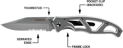 Gear Paraframe Mini Pocket Knife, 2.2" Fine Edge Small EDC Folding Knife with Safety Lock for Everyday Carry, Gifts for Men, Stainless Steel | Stainless steel, EDC knife, safety lock, lightweight open-frame design, everyday carry, gifts for men