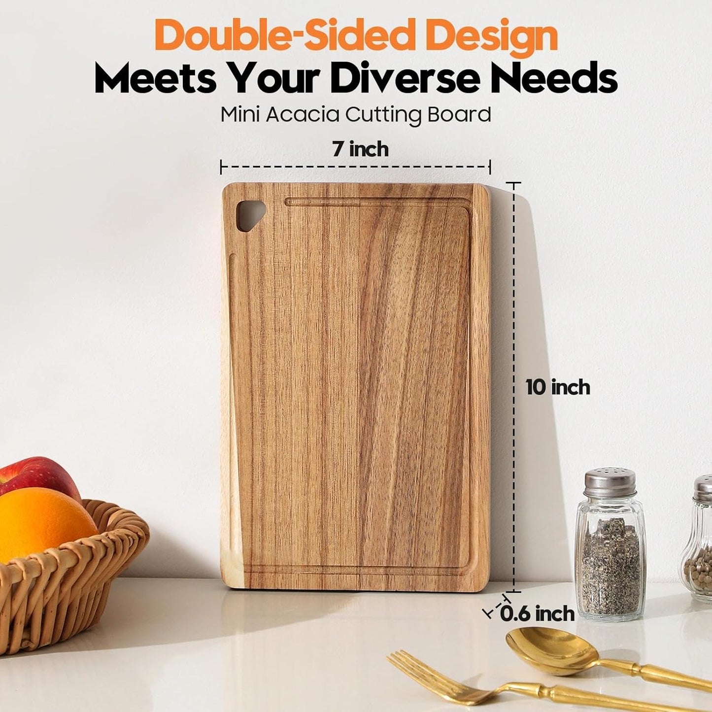 Small Acacia Wood Cutting Boards for Kitchen with Hanging–Mini Wooden Cutting Board for Vegetables, 1-S (1)