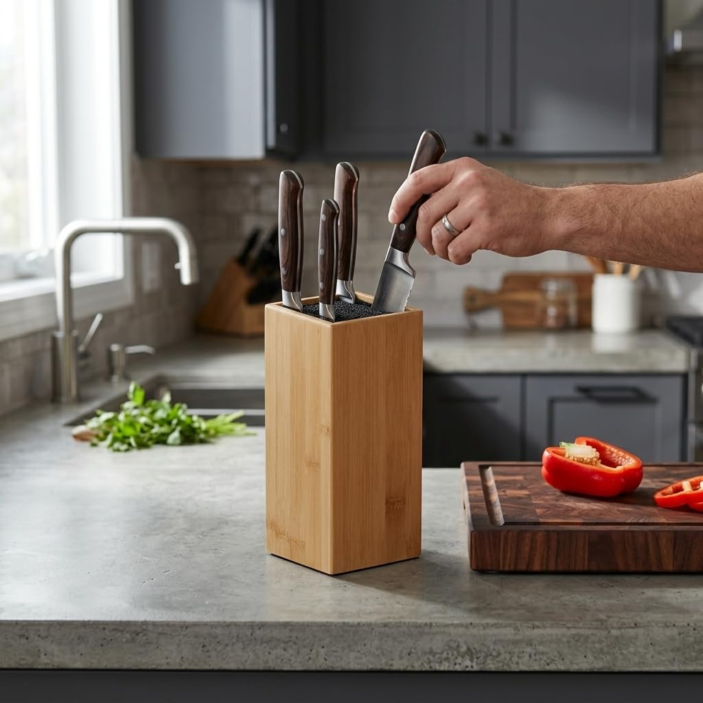 Knife Block, 10 x 10 x 23 cm, Wood, Beige
