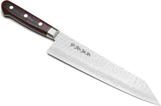 Yoshihiro VG10 Hammered Damascus Kiritsuke Sword Tip Multipurpose Japanese Chef Knife 8.25 inch - Western Style Mahogany Handle