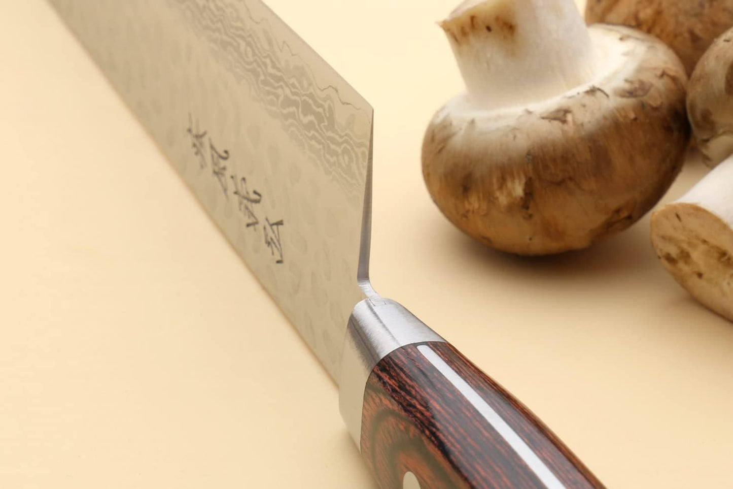 Yoshihiro VG10 Hammered Damascus Kiritsuke Sword Tip Multipurpose Japanese Chef Knife 8.25 inch - Western Style Mahogany Handle