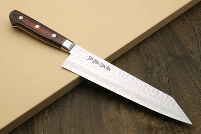 Yoshihiro VG10 Hammered Damascus Kiritsuke Sword Tip Multipurpose Japanese Chef Knife 8.25 inch - Western Style Mahogany Handle