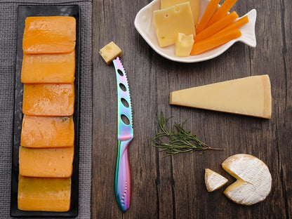 Cheese Knife, Serrated Tomato Knife 5 Inch Sharp High Carbon Stainless Steel Blade for Cutting All Cheese Types - Rainbow
