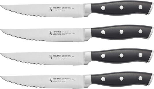Forged Accent Steak Knives Set of 4 Razor-Sharp, German Engineered | Razor-Sharp Forged Steak Knives are Designed for Cleanly Slicing Meats with Ease. Comfortable Grip, Dishwasher Safe