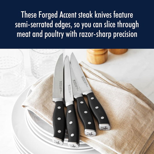 Forged Accent Steak Knives Set of 4 Razor-Sharp, German Engineered | Razor-Sharp Forged Steak Knives are Designed for Cleanly Slicing Meats with Ease. Comfortable Grip, Dishwasher Safe