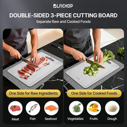 3-Piece Titanium Cutting Board Set with Juice Groove for Kitchen