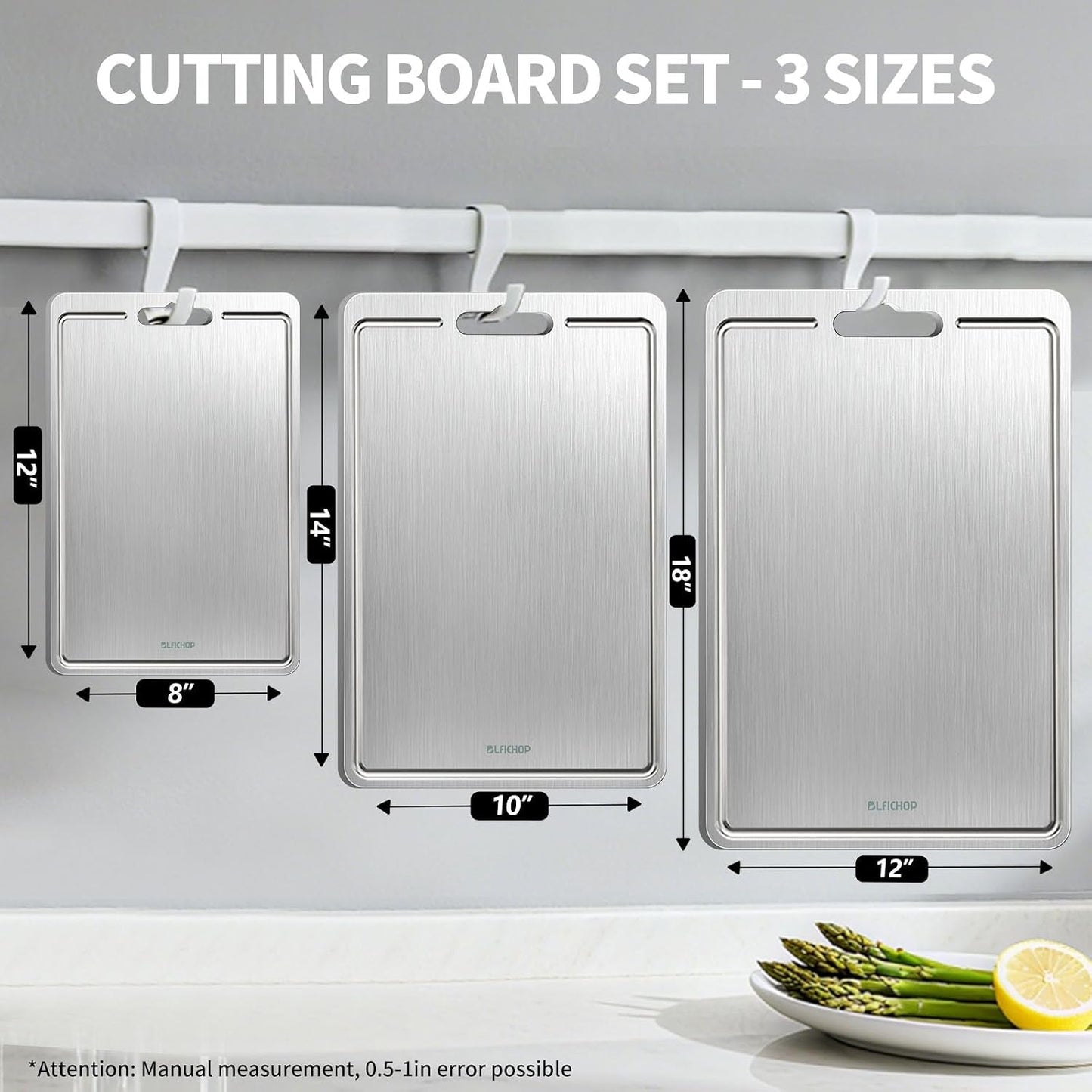 3-Piece Titanium Cutting Board Set with Juice Groove for Kitchen