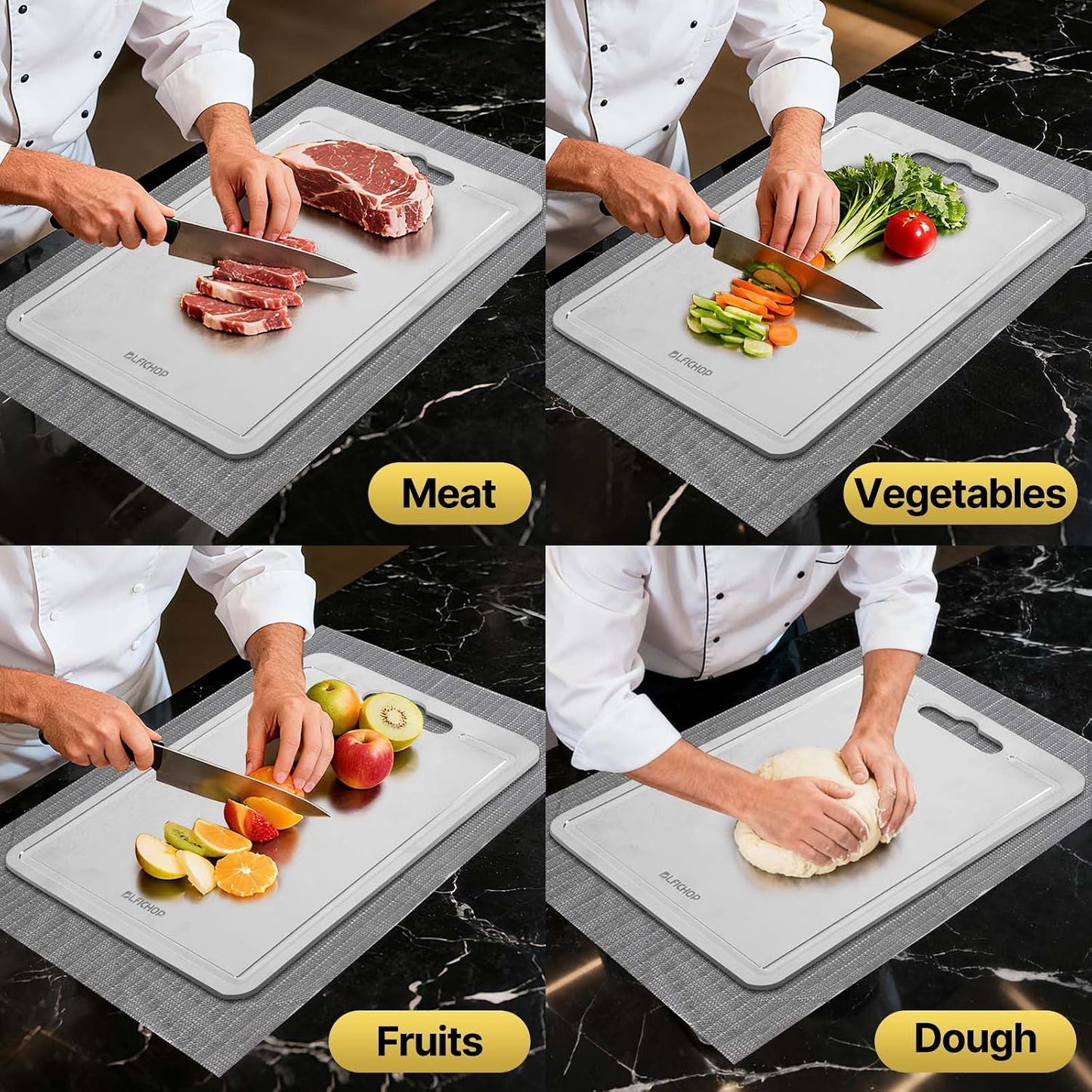 3-Piece Titanium Cutting Board Set with Juice Groove for Kitchen