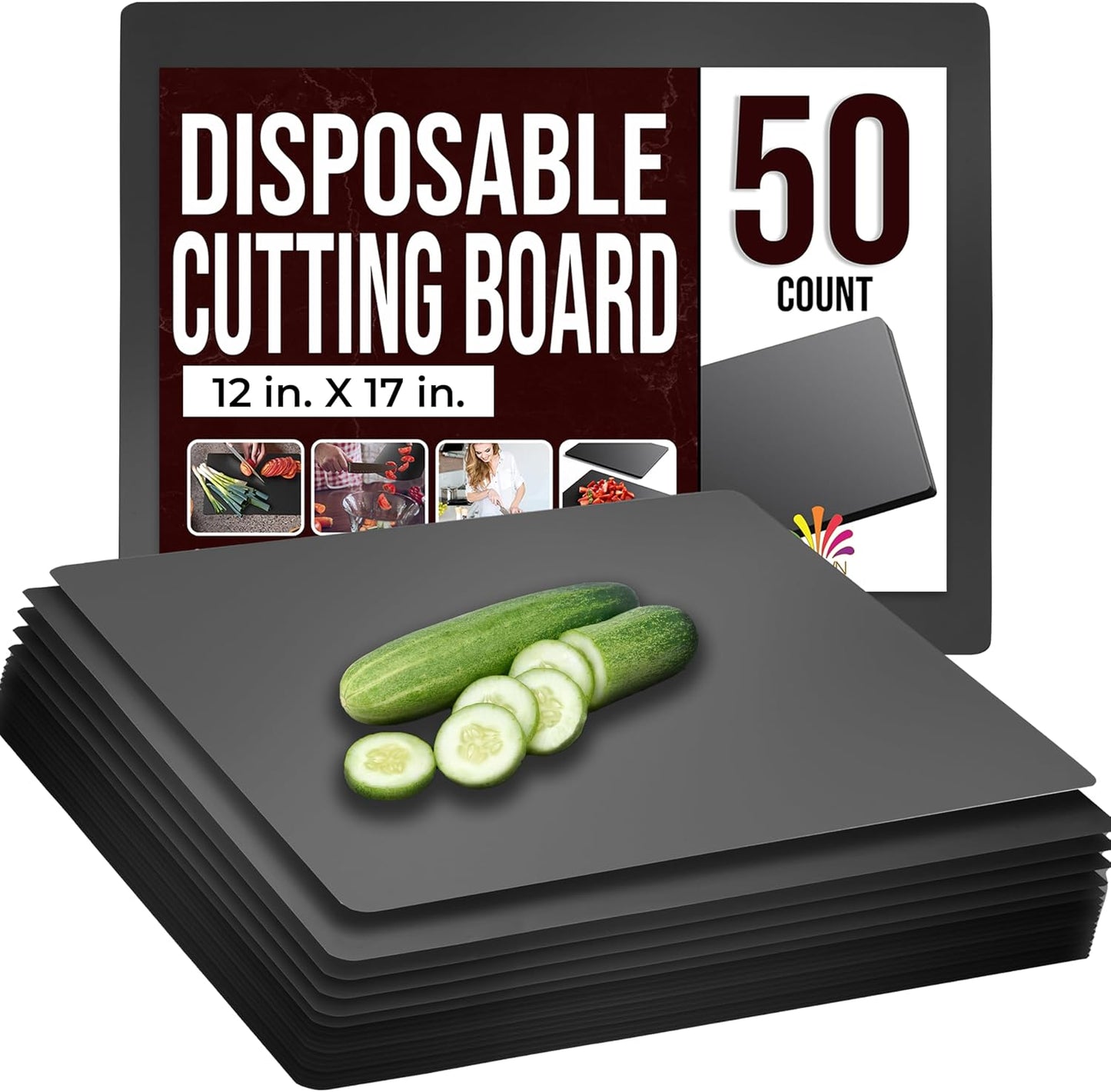 Disposable Cutting Boards for Kitchen 15 Count Black Cutting Board 10 Inch X 13.5 Inch Flexible Cutting Boards For Kitchen ~ Patent Pending ~ Recyclable Disposable Cutting Board Sheets