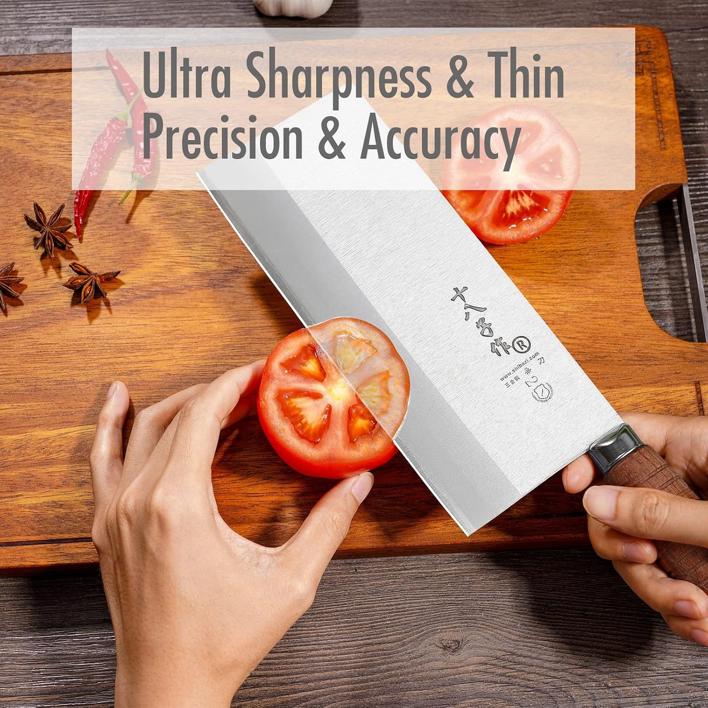 Meat Cleaver, Vegetable Cleaver, Utility Knife Chinese Chef Knife for Kitchen Stainless Steel Ergonomic Design Wooden Handle
