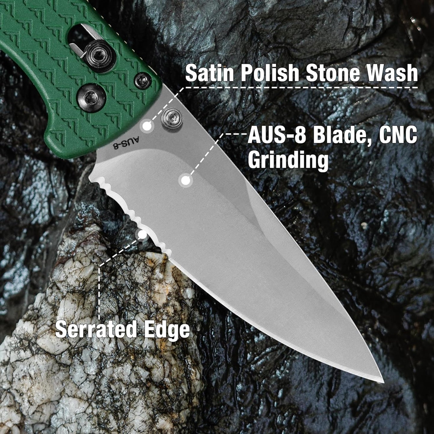 4.5" Folding Pocket Knife, Lightweight EDC Pocket Knife with Axis Lock, 3.2" AUS-8 Steel Blade, Sharp Camping Hiking Knife with Pocket Clip, Unique Tool Gift for Men, Dad (Green)