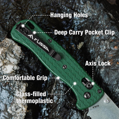4.5" Folding Pocket Knife, Lightweight EDC Pocket Knife with Axis Lock, 3.2" AUS-8 Steel Blade, Sharp Camping Hiking Knife with Pocket Clip, Unique Tool Gift for Men, Dad (Green)