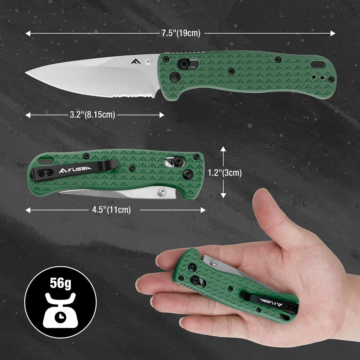 4.5" Folding Pocket Knife, Lightweight EDC Pocket Knife with Axis Lock, 3.2" AUS-8 Steel Blade, Sharp Camping Hiking Knife with Pocket Clip, Unique Tool Gift for Men, Dad (Green)