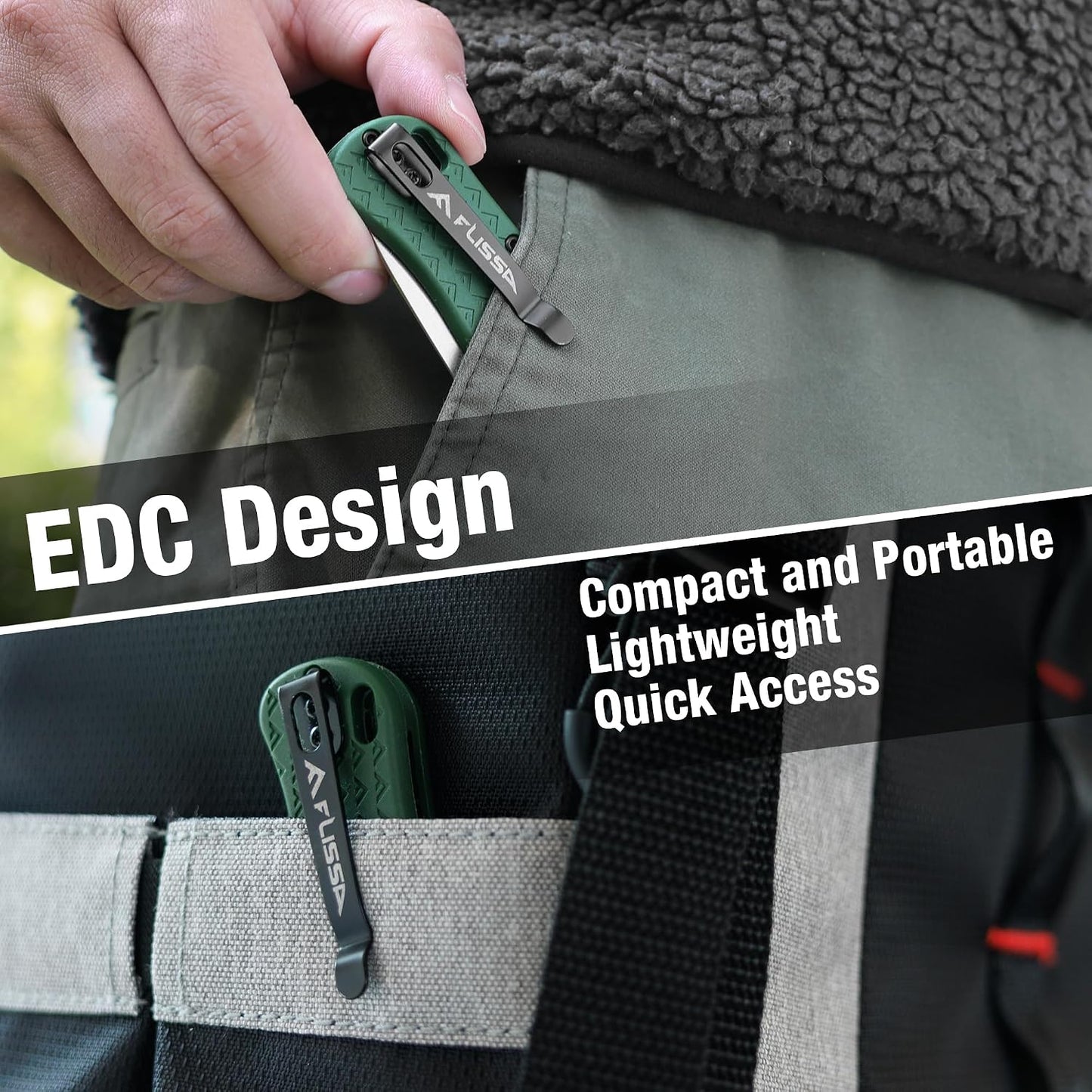 4.5" Folding Pocket Knife, Lightweight EDC Pocket Knife with Axis Lock, 3.2" AUS-8 Steel Blade, Sharp Camping Hiking Knife with Pocket Clip, Unique Tool Gift for Men, Dad (Green)